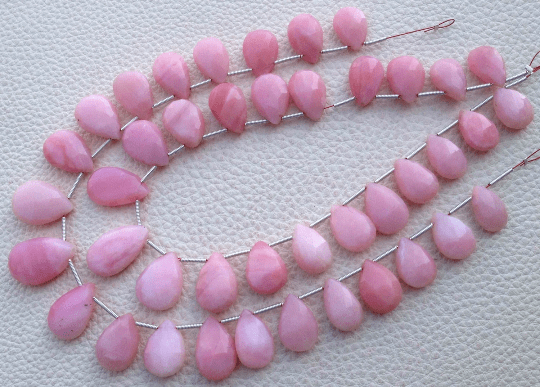 Full Strand, Giant Size Natural PERUVIAN PINK OPAL Faceted Pear Shape Briolettes, 12-16mm Long,Superb Quality Rare Item