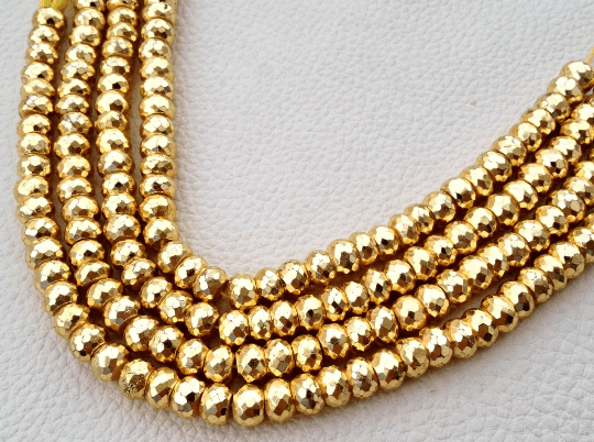 Brand New, GOLDEN PYRITE Micro Faceted Rondelles,6.5-7mm Full 8 Inch Long Strand,Amazing Quality,Finest Item