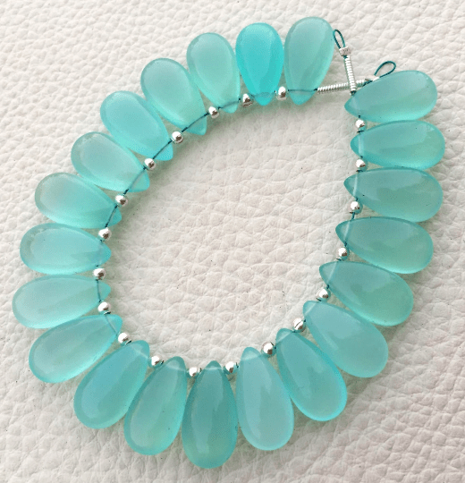 Brand New, 5 Matched Pairs, 15x7mm Long aprx., PERU AQUA BLUE Chalcedony Smooth Pear Briolettes,Amazing Item at Low Price