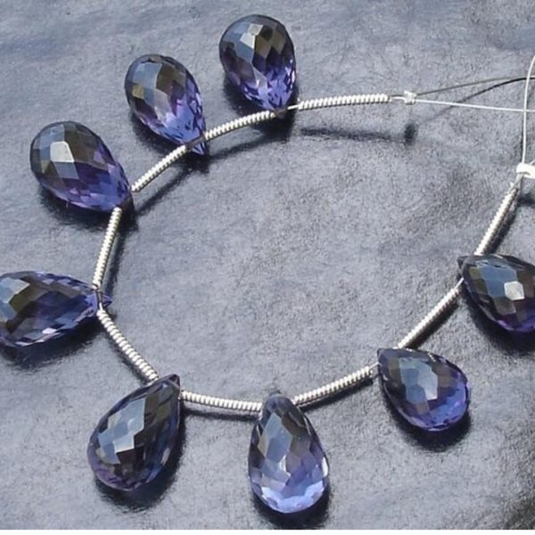 Amazing COLOR Change ALEXANDRITE Quartz Micro Faceted Drops Shape Briolettes,8-9mm Long Drops,Superb Color Change.