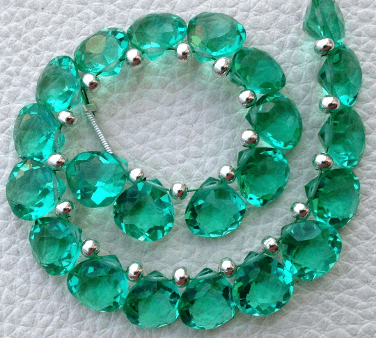 30 Pieces,Brand New Item, SEAFOAM GREEN QUARTZ Faceted Cut Heart Shape Briolettes,8x8mm size,Superb Item at Low Price