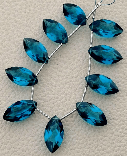 4 Matched pairs, LONDON Blue Quartz Faceted CUT Marquise Shape Briolettes,16X8mm Size,Finest Item