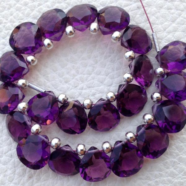 30 Pieces,Brand New Item, African AMETHYST QUARTZ Faceted Cut HEART Shape Briolettes,8x8mm size,Superb Item at Low Price