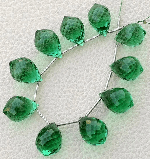 4 Matched pairs, SUPERB NEW GREEN Quartz Faceted Chandelier Shape Briolettes,14X10mm Size,Finest Item
