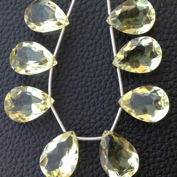 3 Matched pairs, Superb NATURAL LEMON Quartz, New Cut Faceted Pear Shape Briolettes,18x13mm Long,Superb