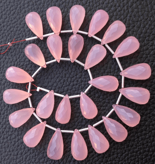 Brand New, 5 Matched Pairs,15mm Long, ROSE PINK Chalcedony Elongated Micro Faceted Drops Briolettes,Amazing Item at Low Price