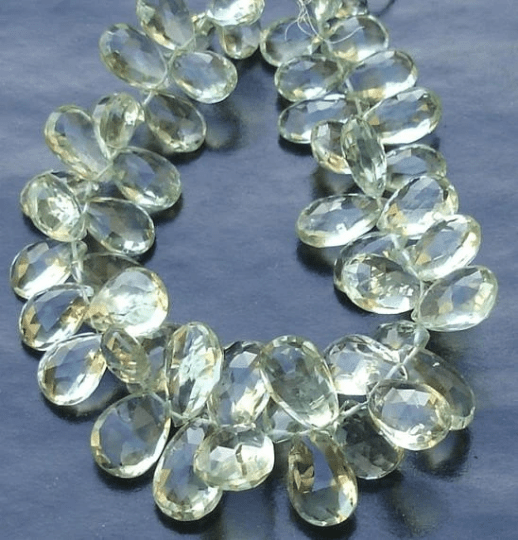 7 Inch Strand,Very-Very-Finest Quality AAA,Green Amethyst Faceted PEAR Shaped Briolettes, 10-12mm Long size,GORGEOUS