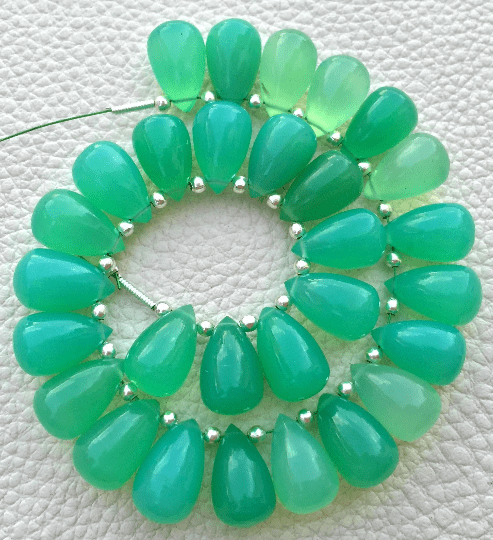 Brand New, 5 Matched Pairs, 12x8mm Long aprx.,CHRYSOPRASE GREEN CHALCEDONY Smooth Drops Briolettes,Amazing Item at Low Price