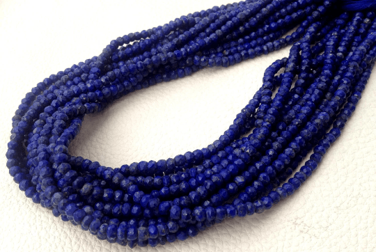 New Arrival, Natural LAPIS LAZULI Micro Faceted Rondelles, 4mm Size Rondelles,Full 13.5 inch Long Strand,Amazing Quality