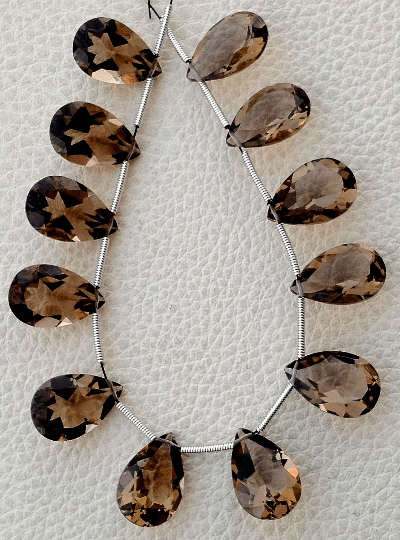 5 Matched pairs, SMOKY Quartz, Cut Faceted Pear Shape Briolettes,15x10mm Long,Superb