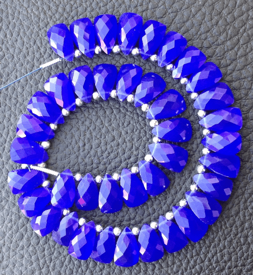 Brand New, full 7 Inch Strand, COBALT BLUE Chalcedony Faceted Pyramid Shape Briolettes,10x6mm size,Superb Item at Low Price