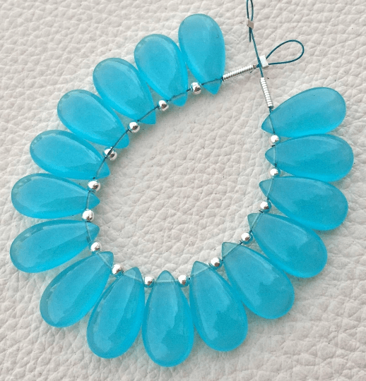 Brand New, 5 Matched Pairs, 15x7mm Long aprx.,SWISS BLUE Chalcedony Smooth Pear Briolettes,Amazing Item at Low Price
