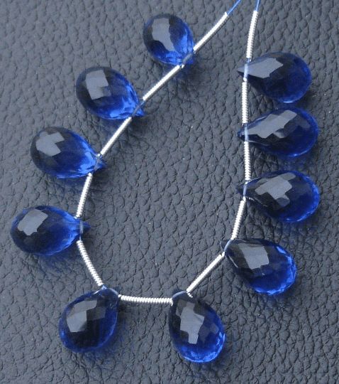 8 Pcs Set, KASHMIR BLUE Quartz Micro Faceted DROPS Shape Briolettes, 15X10mm Long, 4 Matched Pairs,Superb Item,Wholesale Price