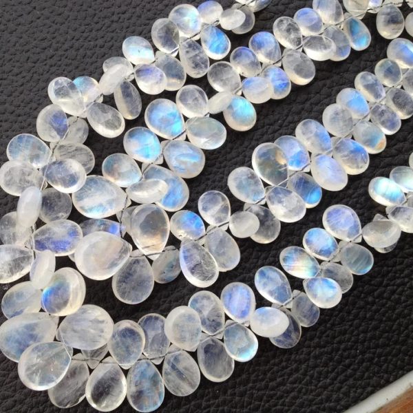 BRAND New, Finest Quality BLUE Flashy RAINBOW Moonstone Smooth Pear Shape Briolettes,8-9mm Size,Great Price Item,7 Inch Strand