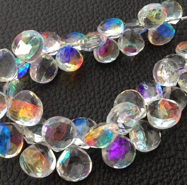 Brand New, 12 Strand, FIRE RAINBOW Moonstone Quartz Faceted Heart Shape Briolettes, Superb FIRE Flashy, 10-11mm Long.