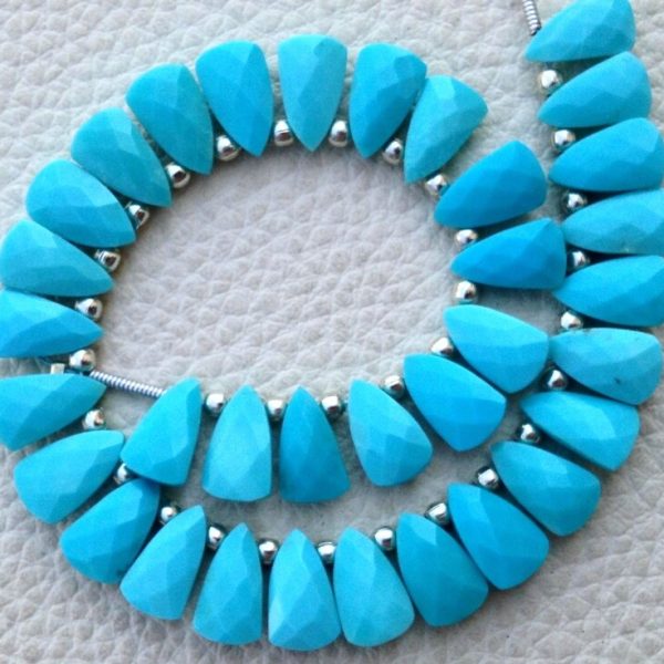 Brand New, 1/2 Strand, Natural ARIZONA TURQUOISE Faceted Pyramid Shape Briolettes,10x6mm size,Superb Item at Low Price