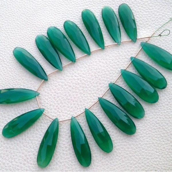 Brand New, 3 Matched Pairs, Aprx.35mm Long, GREEN ONYX Chalcedony Elongated Pear Briolettes,Amazing Item at Low Price