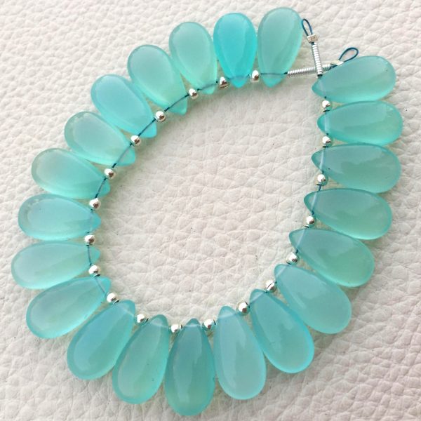 Brand New, 5 Matched Pairs, 15x7mm Long aprx., PERU AQUA BLUE Chalcedony Smooth Pear Briolettes,Amazing Item at Low Price