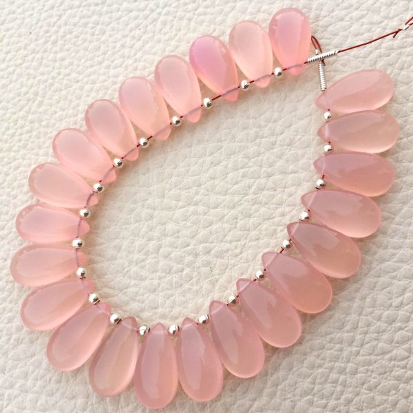 Brand New, 5 Matched Pairs, 15x7mm Long aprx.,ROSE PINK Chalcedony Smooth Pear Briolettes,Amazing Item at Low Price