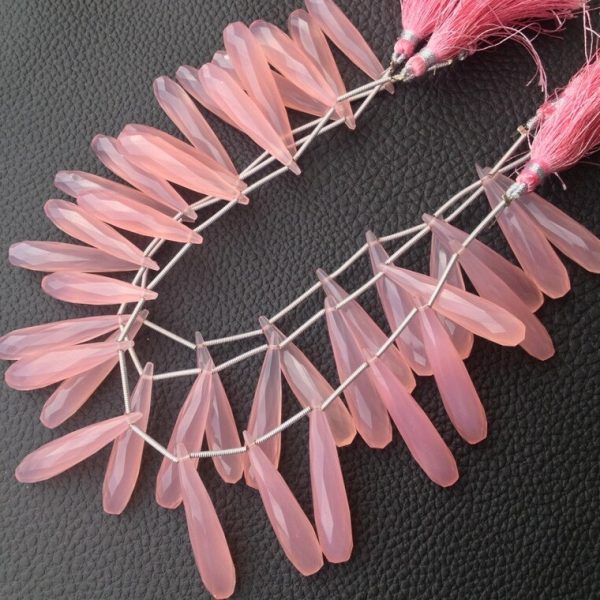 Brand New, 5 Matched Pairs, 35mm Long aprx., ROSE PINK Chalcedony Elongated Faceted Drops Briolettes,Amazing Item at Low Price