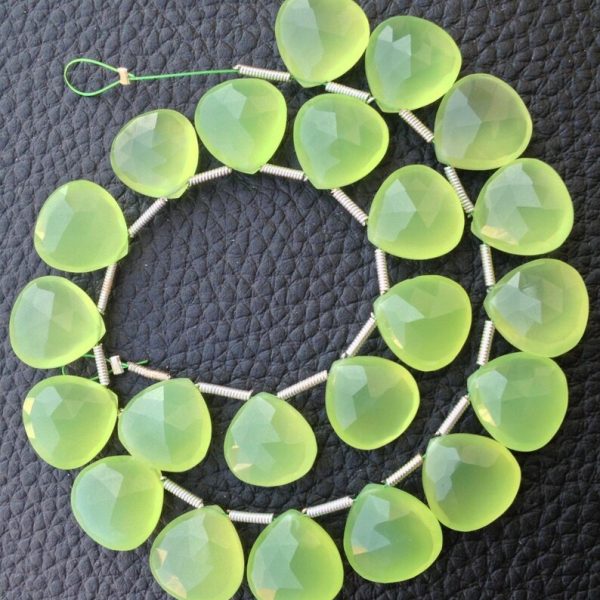 Brand New, 5 Matched Pairs,12x12mm PREHNITE GREEN Chalcedony Faceted Heart Briolettes,Amazing Item at Low Price
