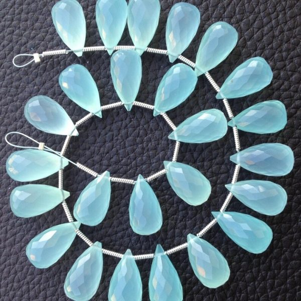 Brand New, 5 Matched Pairs,15mm Long, PERU AQUA BLUE Chalcedony Elongated Drops Briolettes,Amazing Item at Low Price