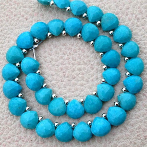 Brand New, 4 Matched Pairs,Natural Arizona Turquoise Faceted Heart Shape Briolettes, 8x8mm size,Amazing Rare Quality Turquoise Matched Pairs.