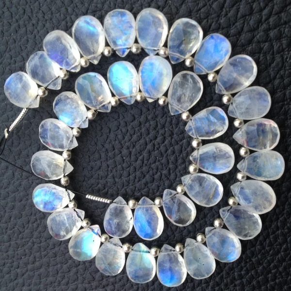 Brand New, 5 Matched pairs,Extremely Blue FLASHY RAINBOW Moonstone Faceted Pear Shape, 10x7mm,AMAZING