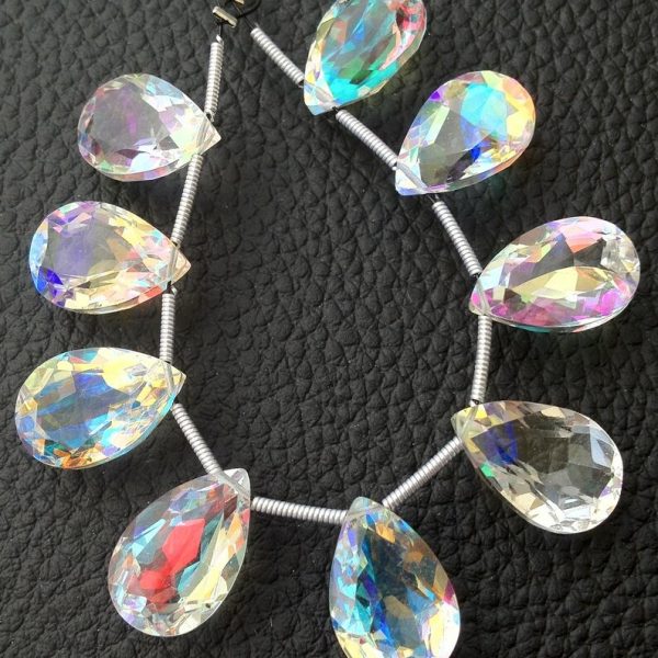 Brand New, FIRE RAINBOW Moonstone Quartz Faceted Cut Pear Shape Briolettes, Superb FIRE Flashy, 5 Matched Pairs,15x10mm