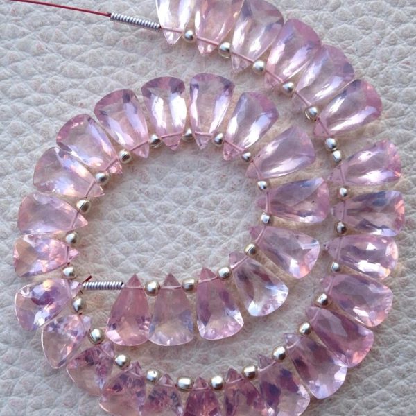 Brand New, Full 6 Inch Strand, Natural Madagascar Rose QUARTZ Faceted Pyramid Shape Briolettes,10x6mm size,Superb Item at Low Price