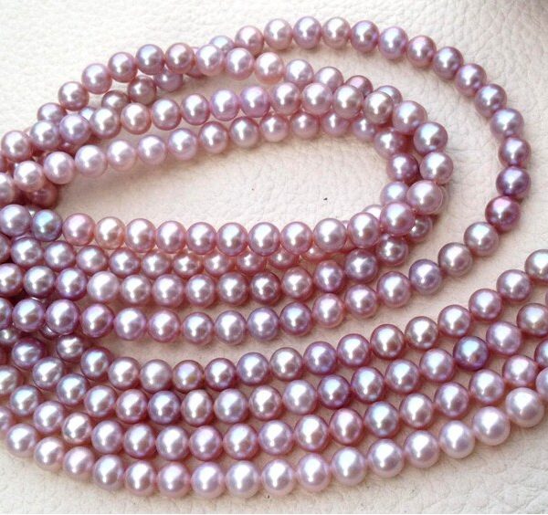 Brand New, LAVENDER Pink Pearl Smooth Round Balls, 5mm Size, Full 16 Inch Long Strand,SUPER-FINEST-Natural- Fresh- Water Perals