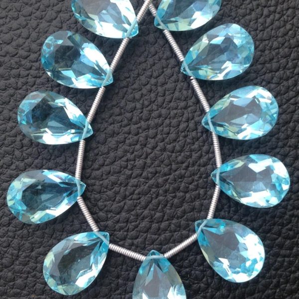 Brand New,4 Matched pairs, Superb SKY BLUE Quartz, New Cut Faceted Pear Shape Briolettes,15x10mm Long,Superb