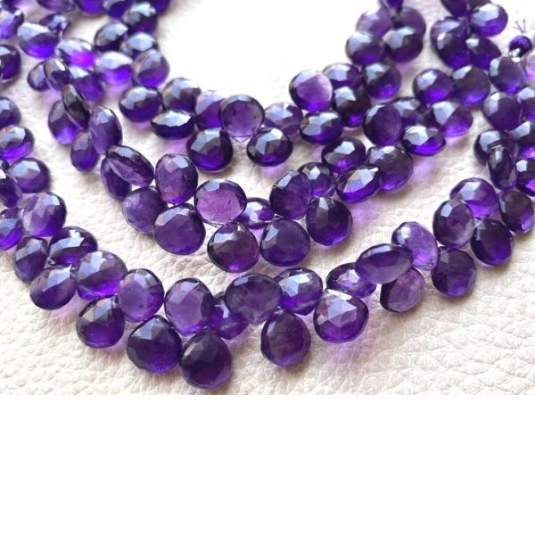 Brand New,Full 7 Inch Long Strand, Natural African Amethyst Faceted Heart Briolettes, 8-7.5mm Long Faceted Heart,Finest Quality.