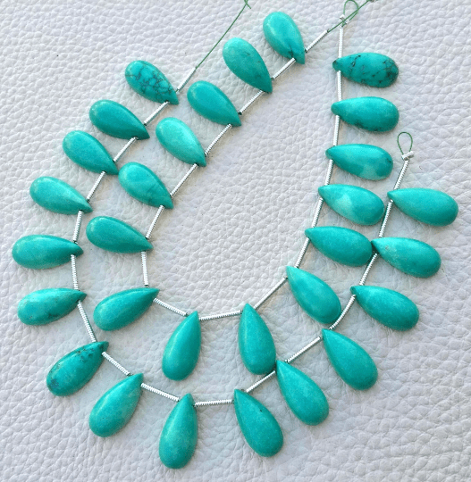 Calibrated Same Size, Extremely Rare Natural Tibet TURQUOISE Smooth Pear Shape Cabachons Briolettes, 10 Pieces of 15x7mm Size,