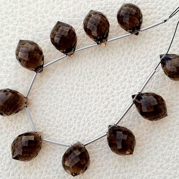 4 Matched pairs, SUPERB SMOKY Quartz Faceted Chandelier Shape Briolettes,14X10mm Size,Finest Item