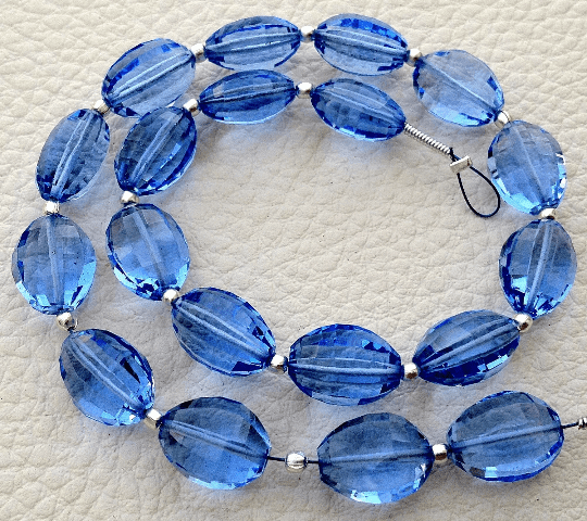 8 Inch Full Strand, Amaazing TANZANITE Blue Quartz Faceted Ovals Nuggets, 9-12mm size,Finest Cut and Polished