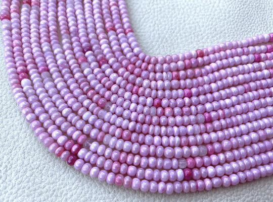 Brand New, Full 12 Inch Full Strand,MYSTIC PINK OPAL Smooth Rondelles Beads,5-4.5mm Size, Amazing Item at Low Price.