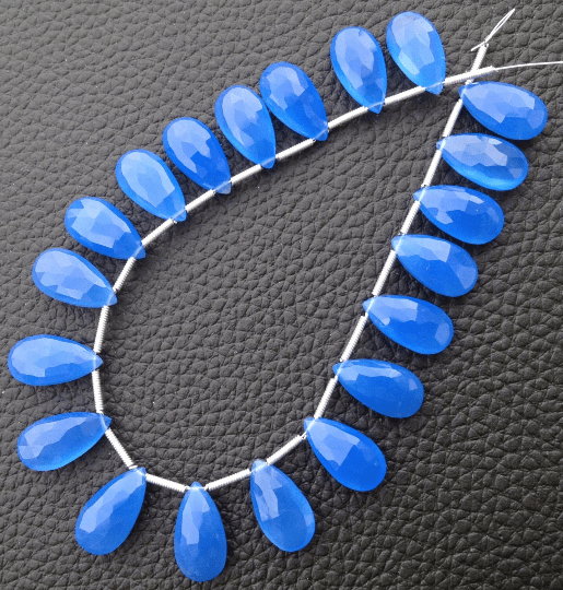 Brand New, 5 Matched Pairs,15mm Long, COBALT BLUE Chalcedony Elongated Faceted Pear Briolettes,Amazing Item at Low Price