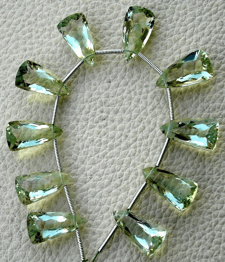 3 Matched Pair, BRAZIL GREEN AMETHYST Faceted Pyramid Shape Briolettes,15x8mm size.Superb Item at Low Price