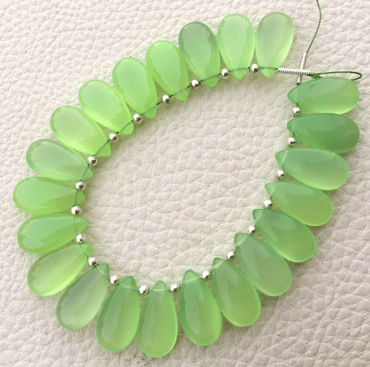 Brand New, 5 Matched Pairs, 15x7mm Long aprx.PREHNITE GREEN Chalcedony Smooth Pear Briolettes,Amazing Item at Low Price