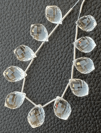 4 Matched pairs, SUPERB Crystal Quartz Faceted Chandelier Shape Briolettes,14X10mm Size,Finest Item