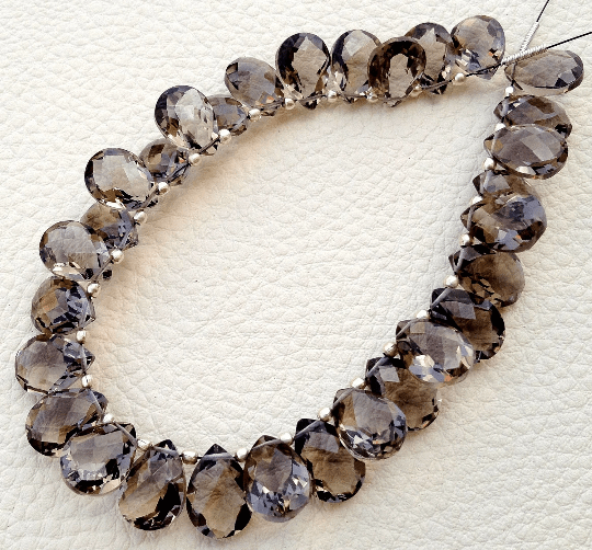 Brand New, SMOKY QUARTZ Faceted Cut Pear Shape Briolettes,9x12mm size,Amazing 30 Pieces of Rare Cut