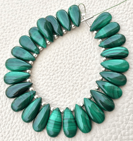 4 Matched Pair, NATURAL MALACHITE Smooth PEAR Shape Briolettes, 15x7mm size.Superb Item at Low Price