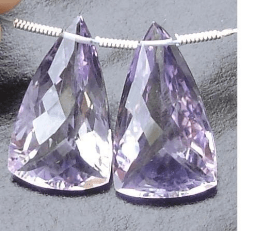 AAA Quality, 20MM Long Truly Rare Pink Amethyst Faceted ELONGATED Trillion Shape Briolettes- Amazing Shaped Matched Pair