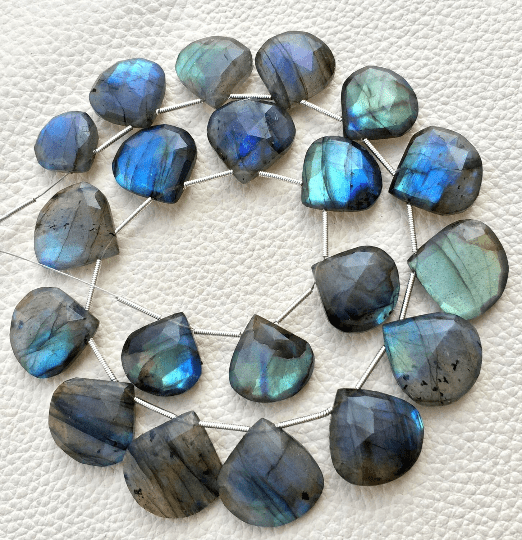 20-14MM Giant Size,Heart-Finest-Superb-BLUE FLASHY LABRADORITE Elongated Faceted Heart Shape Briolettes,