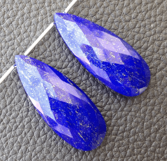 AMAZING BRAND New, Superb Amazing Matched Pair, 40x15mm Long, LAPIS Lazuli Elongated Faceted Pear pair.Low Price