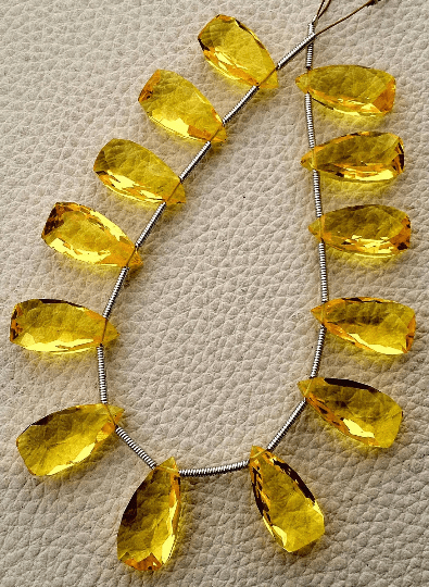 5 Matched pairs, YELLOW Quartz Faceted PYRAMID Shape Briolettes,16X8mm Size,Finest Item at Low Price