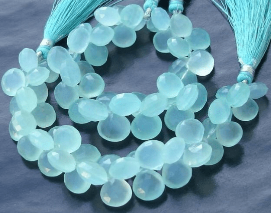 9mm Heart Full 6 Inch Strand, Peru Aqua. Blue Chalcedony Faceted HEART Briolettes,GORGEOUS.