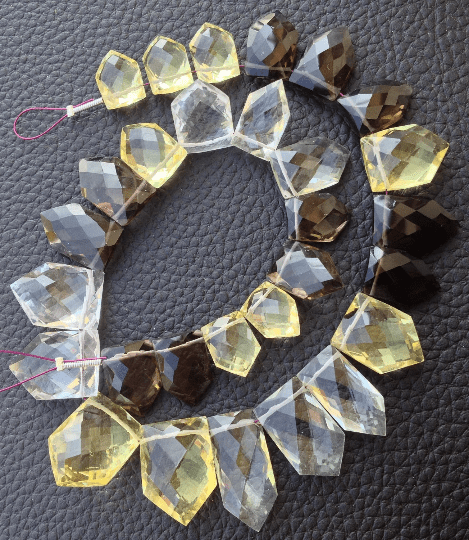 Full Strand,MIXED Fancy Briolettes,Lemon Quartz,Smoky,Crystal,Green Amethyst,12-16mm size,Amazing Item at Wholesale Price