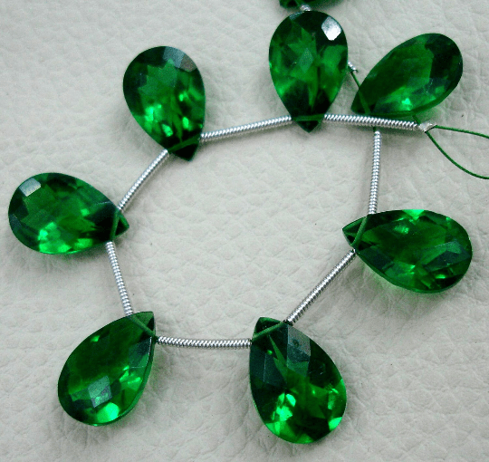 8 Inch Strand, EMERALD Green quartz Cut Pear Briolettes,SUPERB-FINEST-aaa Quality,very Low Price